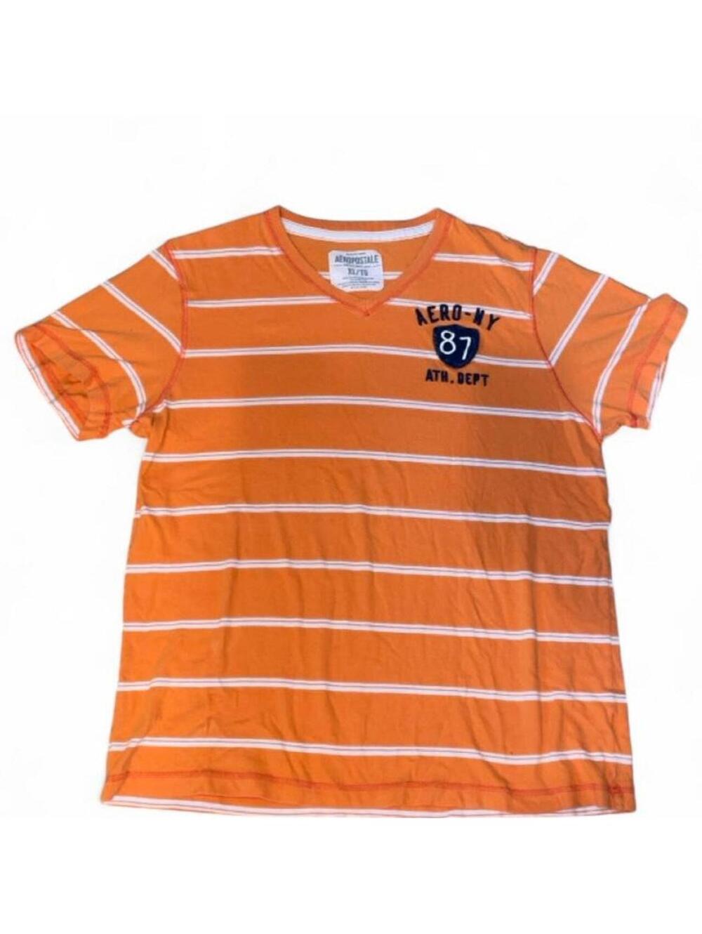 Aeropostale orange & white v neck striped tee